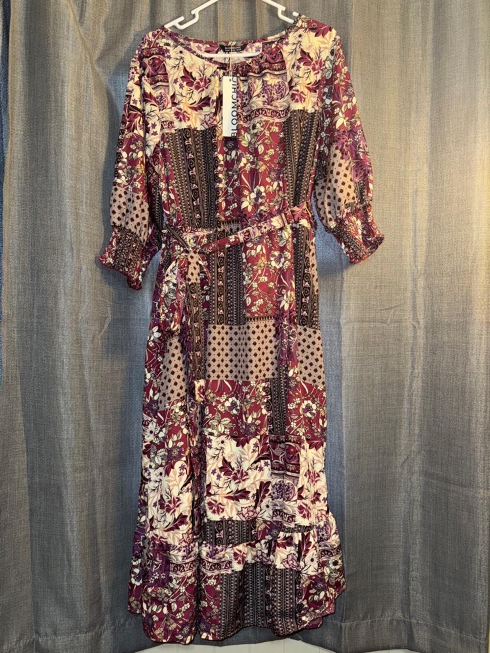 BloomChic Burgundy Purple Patchwork Maxi Dress Plus 18-20 Polyester Boho NWT
